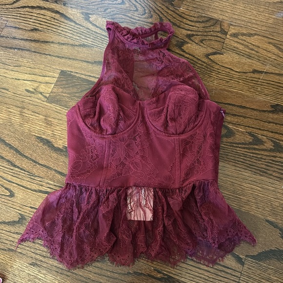 ZARA LACE HALTER TOP BURGUNDY SIZE M - Picture 8 of 11